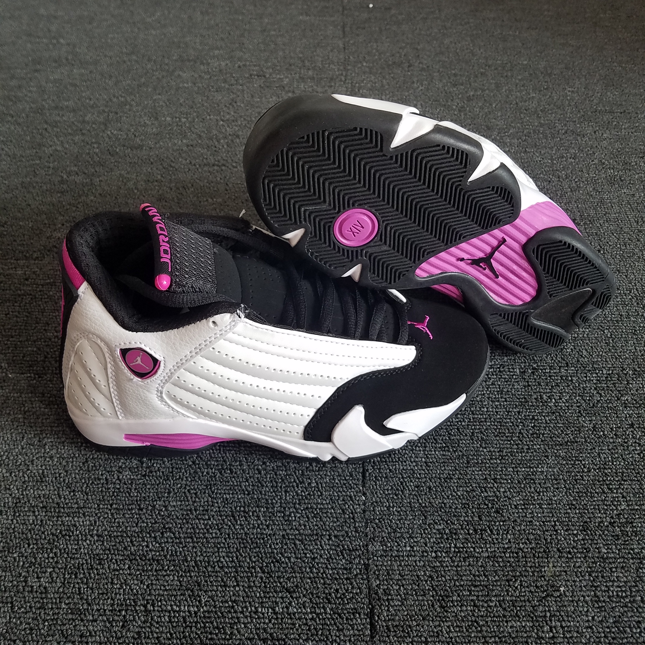 Women Air Jordan 14 Retro White Pink Black Shoes - Click Image to Close